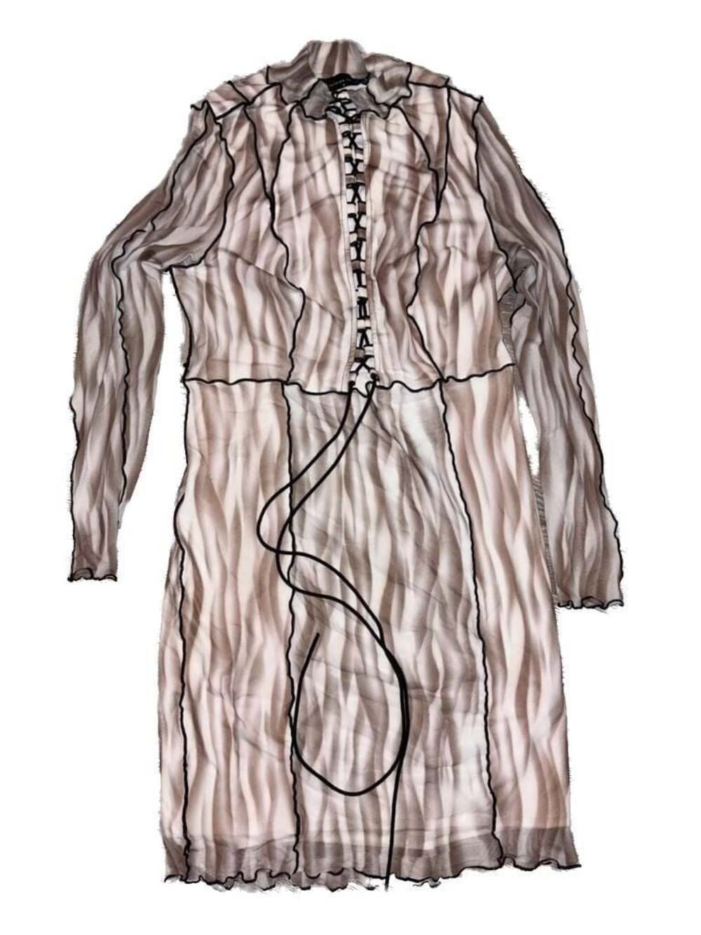 Genesis Mesh Lace-Up Mini Dress in Tan/Black